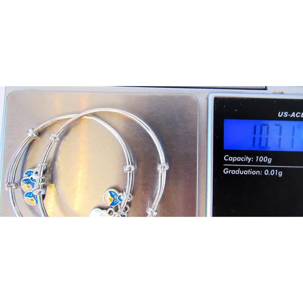 Sterling bracelet Kids Adjustable two Bangles Blue Bird Charms child size 4-5